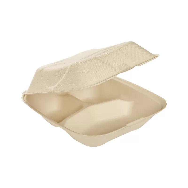 8” x 8” Compostable 3-Compartment Clamshell