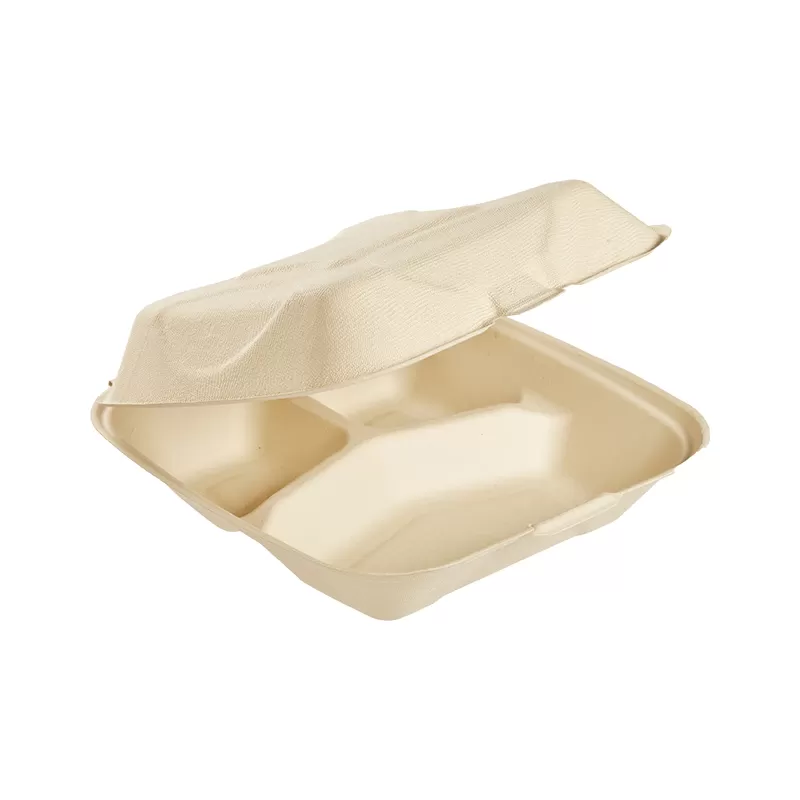 9” x 9” Compostable 3-Compartment Clamshell