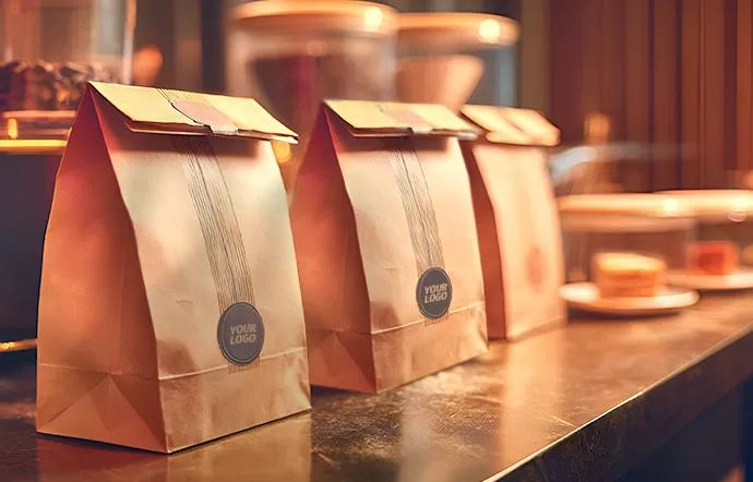 Recyclable and Stylish, Our Custom-Printed Paper Bags Make Takeout More Eco-Friendly. Discusses Packaging's Dual Role in Utility and Branding.